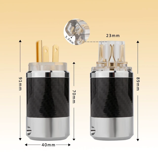 Alt view image 9 of 10 - Monosaudio Audio Power Plug Black Carbon Fiber Transparent Aluminum Shell 10A/250V 15A/125V Power Connector Brass IEC320 C13 Connector for DIY Audiophile Power Cord Audio Power Cable(Gold Plated)