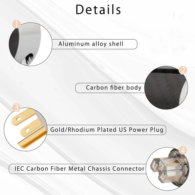 Alt view image 10 of 10 - Monosaudio Audio Power Plug Black Carbon Fiber Transparent Aluminum Shell 10A/250V 15A/125V Power Connector Brass IEC320 C13 Connector for DIY Audiophile Power Cord Audio Power Cable(Gold Plated)