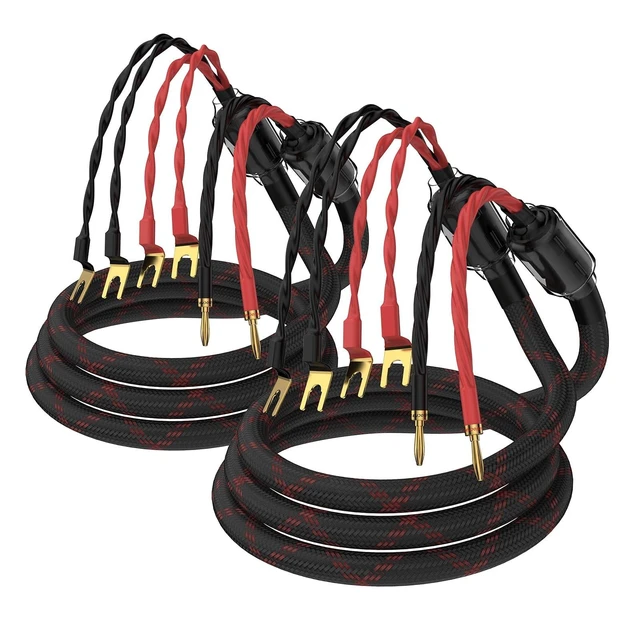 Alt view image 6 of 10 - Tertullus 1 Pair Biwire Speaker Cable 8 Spade Plugs 4 Gold Plated Banana Plugs (2.5m/8.20ft)