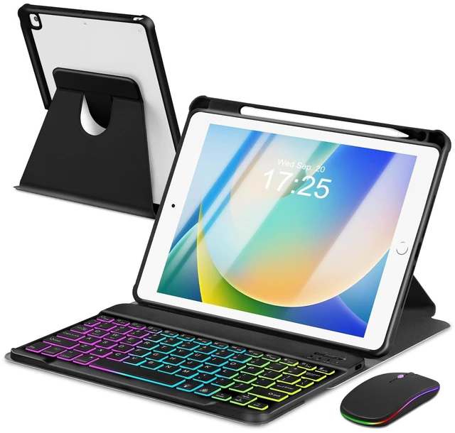 Alt view image 6 of 10 - EAMPANG Case with Keyboard Mouse for iPad 9th 8th 7th Generation 10.2 inch,7 Rainbow Backlit Detachable Wireless Keypad Rotatable Magnetic Cover with Pencil Holder for iPad Air 3rd Gen/Pro 10.5 Black
