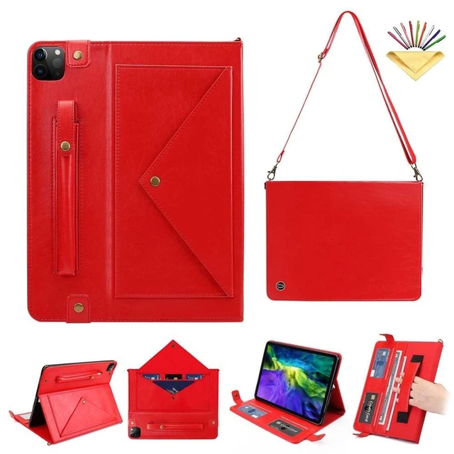 Alt view image 6 of 10 - UUcovers Crossbody Handbag Case for iPad Pro 11 inch M4 2024 (Model: A2836 A2837 A3006) with Pencil Holder/Shoulder Strap/Hand Strap/Card Pockets, Stand PU Leather Carrying Magnetic Wallet Cover, Red