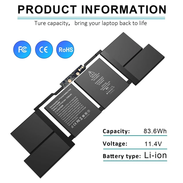 Alt view image 9 of 10 - BNDeluxe A1953 Battery A1990 MacBook Pro Battery Replacement for MacBook Pro 15 Inch A1990 (Mid 2018 2019) EMC 3215 3359 MV902LL/A MV912LL/A MV922LL/A MV942LL/A MV952LL/A MV962LL/A LL/A 84.36Wh 11.4V