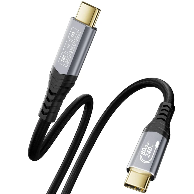 Alt view image 6 of 10 - CABLAPTOP 16K USB c Monitor for Thunderbolt 5 Cable,80Gbps Data,16K Dual 8K Video,240W,for USB 5,Thunderbolt 4, MacBook Hub,Dock,eGPU,Laptops,Display SSD usbc to usbc Monitor Cable 3.3FT/1m