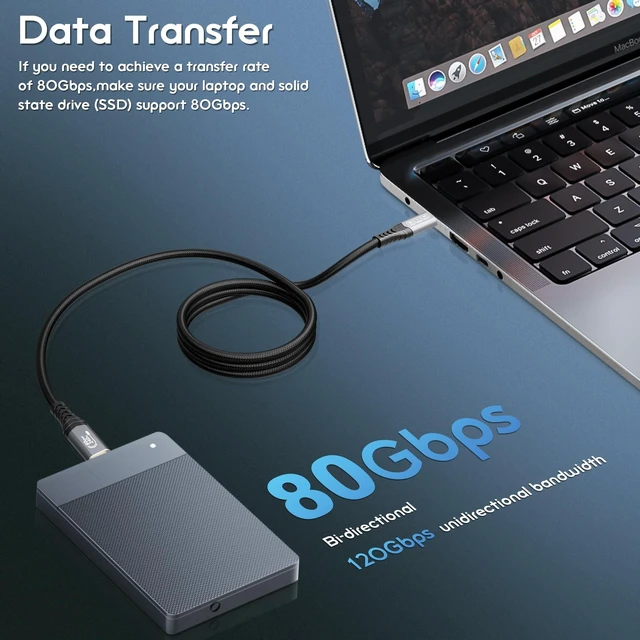 Alt view image 8 of 10 - CABLAPTOP 16K USB c Monitor for Thunderbolt 5 Cable,80Gbps Data,16K Dual 8K Video,240W,for USB 5,Thunderbolt 4, MacBook Hub,Dock,eGPU,Laptops,Display SSD usbc to usbc Monitor Cable 3.3FT/1m
