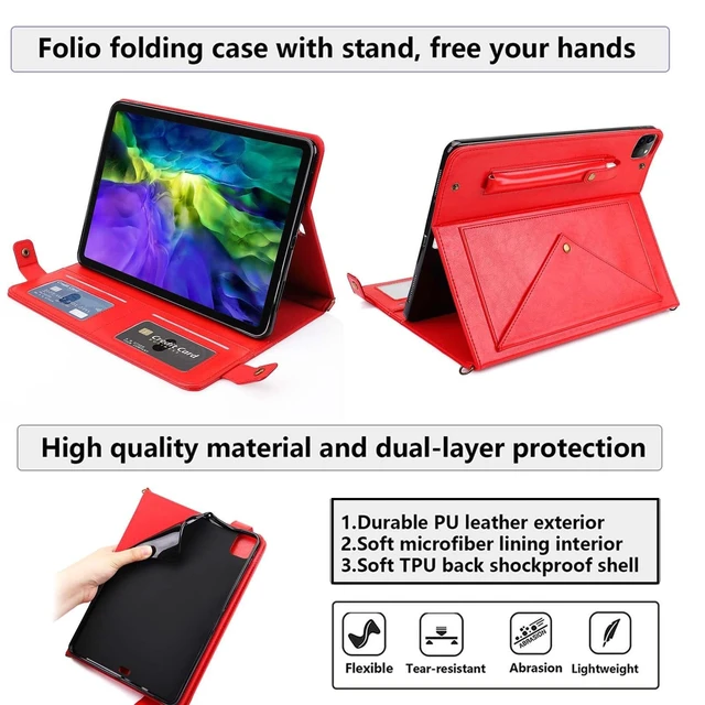 Alt view image 8 of 10 - UUcovers Crossbody Handbag Case for iPad Pro 11 inch M4 2024 (Model: A2836 A2837 A3006) with Pencil Holder/Shoulder Strap/Hand Strap/Card Pockets, Stand PU Leather Carrying Magnetic Wallet Cover, Red