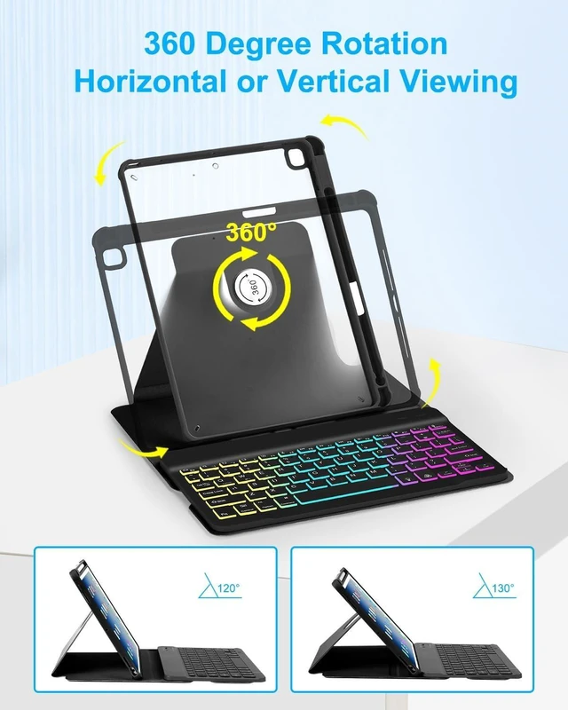 Alt view image 9 of 10 - EAMPANG Case with Keyboard Mouse for iPad 9th 8th 7th Generation 10.2 inch,7 Rainbow Backlit Detachable Wireless Keypad Rotatable Magnetic Cover with Pencil Holder for iPad Air 3rd Gen/Pro 10.5 Black