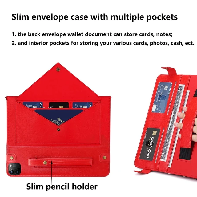 Alt view image 10 of 10 - UUcovers Crossbody Handbag Case for iPad Pro 11 inch M4 2024 (Model: A2836 A2837 A3006) with Pencil Holder/Shoulder Strap/Hand Strap/Card Pockets, Stand PU Leather Carrying Magnetic Wallet Cover, Red