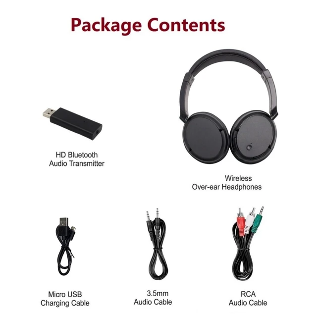 Alt view image 10 of 10 - Wireless Bluetooth TV Headset, Deep Bass Bluetooth Headphones Over Ear for Adults and Seniors, HiFi Stereo Lightweight Headphones for Home Office TV, PC, Cellphone (Black)