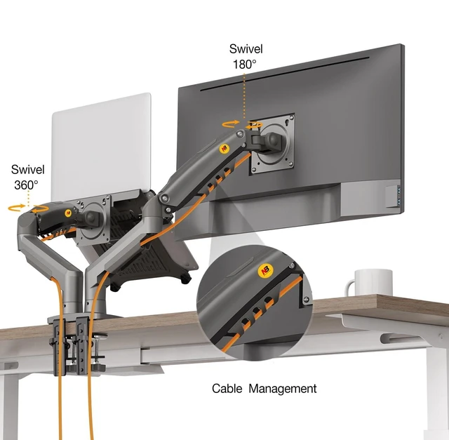 Alt view image 8 of 10 - NB ERGONOMIC Laptop Mount with Adjustable Tray for 10-17Notebook, Full Motion Arm with VESA Plate for 17-30Monitor,Clamp-on Grommet Mounting F160-FP