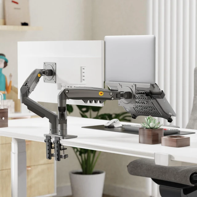 Alt view image 7 of 10 - NB ERGONOMIC Laptop Mount with Adjustable Tray for 10-17Notebook, Full Motion Arm with VESA Plate for 17-30Monitor,Clamp-on Grommet Mounting F160-FP