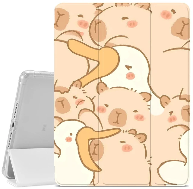Alt view image 6 of 10 - Cute Capybara Case for iPad (A16) 11th Gen 2025 11-inch/10th Gen 2022 10.9 inch,Lovely Animal Printed Protective Case,Pencil Holder & Clear Transparent Soft TPU Back & Trifold Smart Pad Cover