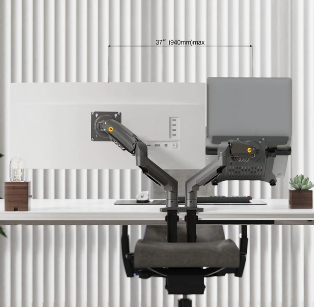 Alt view image 10 of 10 - NB ERGONOMIC Laptop Mount with Adjustable Tray for 10-17Notebook, Full Motion Arm with VESA Plate for 17-30Monitor,Clamp-on Grommet Mounting F160-FP