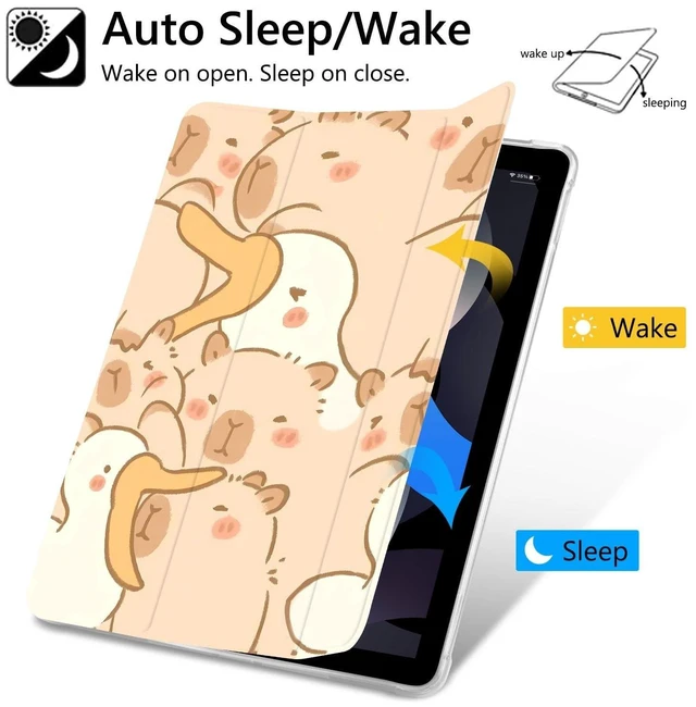 Alt view image 9 of 10 - Cute Capybara Case for iPad (A16) 11th Gen 2025 11-inch/10th Gen 2022 10.9 inch,Lovely Animal Printed Protective Case,Pencil Holder & Clear Transparent Soft TPU Back & Trifold Smart Pad Cover