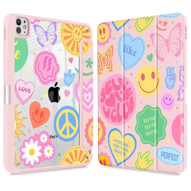 Alt view image 6 of 10 - May Chen Case for iPad Pro 11-Inch M5/M4 2025/2024 (6th/5th Generation), Clear Transparent Print Back Shell Slim Stand Shockproof Tablet Cover, Auto Wake/Sleep, Smile Art