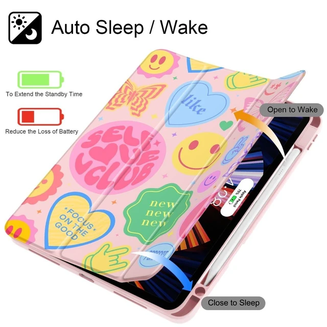 Alt view image 8 of 10 - May Chen Case for iPad Pro 11-Inch M5/M4 2025/2024 (6th/5th Generation), Clear Transparent Print Back Shell Slim Stand Shockproof Tablet Cover, Auto Wake/Sleep, Smile Art