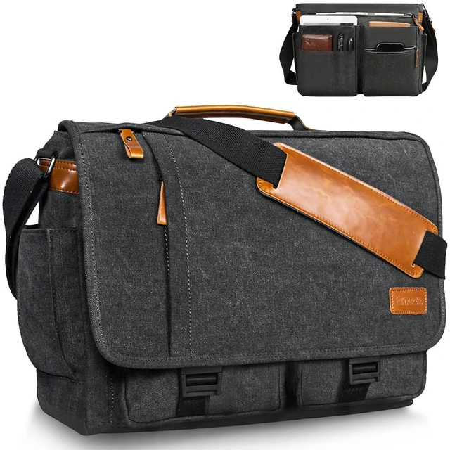 Alt view image 6 of 10 - ESTARER Messenger Bag 17.3 Inch, Mens Computer Bag for Teacher/College/Work/Travel, Water-resistant Canvas Laptop Bag Satchel Briefcase, Dark Grey