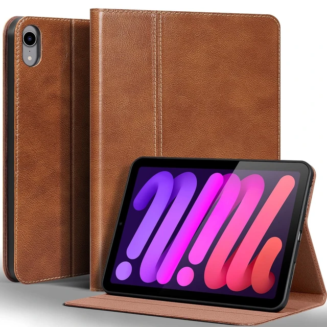 Alt view image 6 of 10 - Gexmil Leather Case for iPad mini 7 (A17 Pro) 2024 / iPad mini 6 Generation 2021 8.3 Inch,Premium Cowhide Cover with Adjustable Stand, Auto Wake/Sleep,Vegetable Tanned Brown