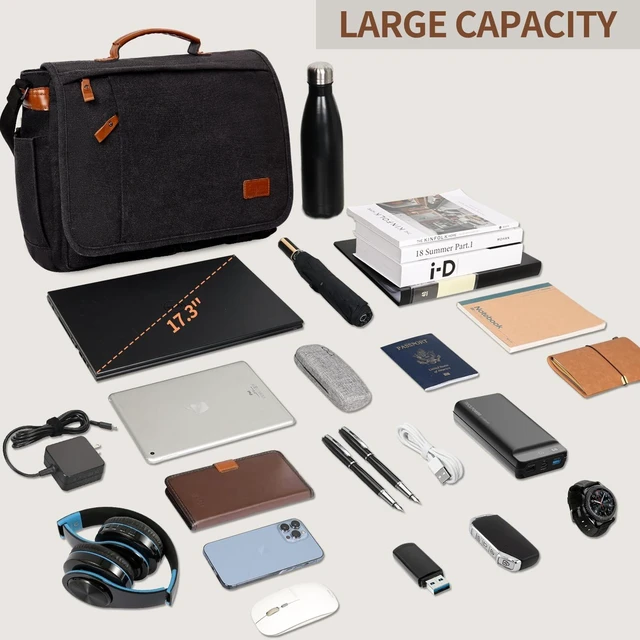 Alt view image 10 of 10 - ESTARER Messenger Bag 17.3 Inch, Mens Computer Bag for Teacher/College/Work/Travel, Water-resistant Canvas Laptop Bag Satchel Briefcase, Dark Grey