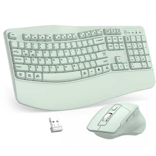 Alt view image 6 of 10 - Wireless Keyboard and Mouse Combo, 2.4G Full Size Wave Keys Ergonomic Keyboard with Wrist Rest and 3-Level DPI Adjustable Wireless Ergonomic Mouse for Windows, Mac OS Desktop/Laptop/PC(A