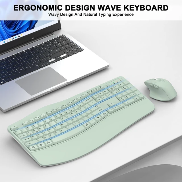 Alt view image 7 of 10 - Wireless Keyboard and Mouse Combo, 2.4G Full Size Wave Keys Ergonomic Keyboard with Wrist Rest and 3-Level DPI Adjustable Wireless Ergonomic Mouse for Windows, Mac OS Desktop/Laptop/PC(A