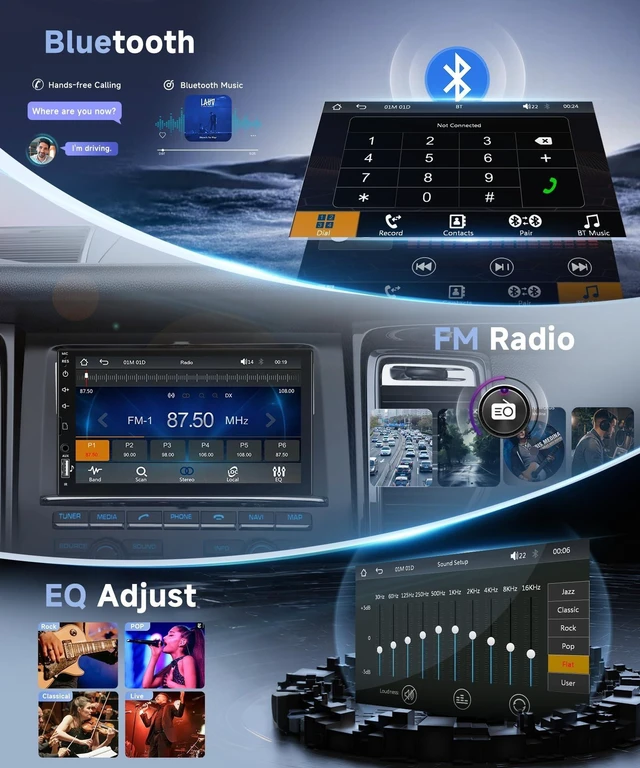Alt view image 9 of 10 - Single Din Car Stereo with Wireless Carplay Android Auto, 7 Inch Touch Screen Car Stereo 1 Din with Backup Camera Car Radio Support Mirror Link Bluetooth 5.0 FM USB EQ Steering Wheel Control