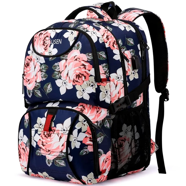 Alt view image 6 of 10 - HILUSEN Lunch Cooler Backpack for Women, Extra Large 17 inch Travel Laptop Backpack with USB Charging Port, Water Resistant