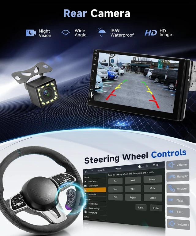 Alt view image 10 of 10 - Single Din Car Stereo with Wireless Carplay Android Auto, 7 Inch Touch Screen Car Stereo 1 Din with Backup Camera Car Radio Support Mirror Link Bluetooth 5.0 FM USB EQ Steering Wheel Control