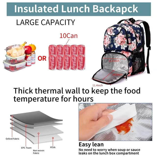 Alt view image 7 of 10 - HILUSEN Lunch Cooler Backpack for Women, Extra Large 17 inch Travel Laptop Backpack with USB Charging Port, Water Resistant