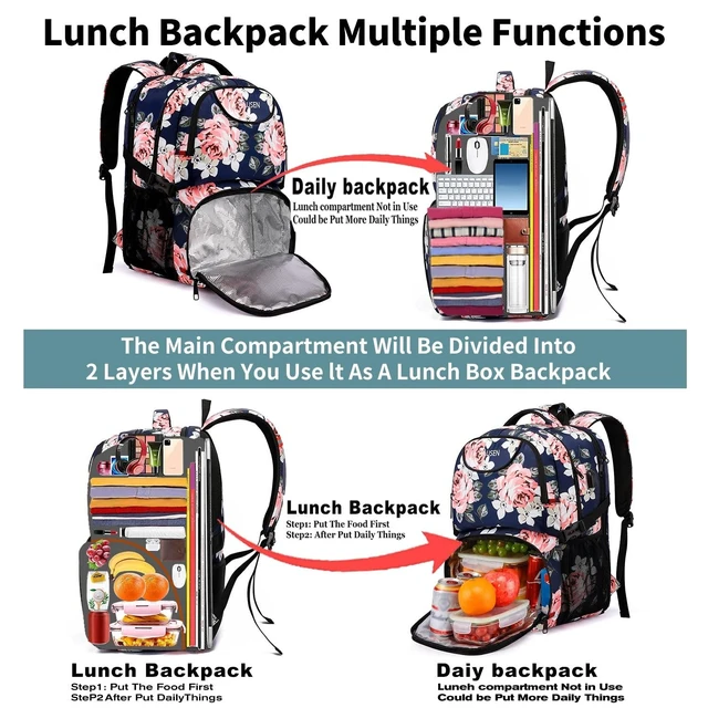 Alt view image 8 of 10 - HILUSEN Lunch Cooler Backpack for Women, Extra Large 17 inch Travel Laptop Backpack with USB Charging Port, Water Resistant
