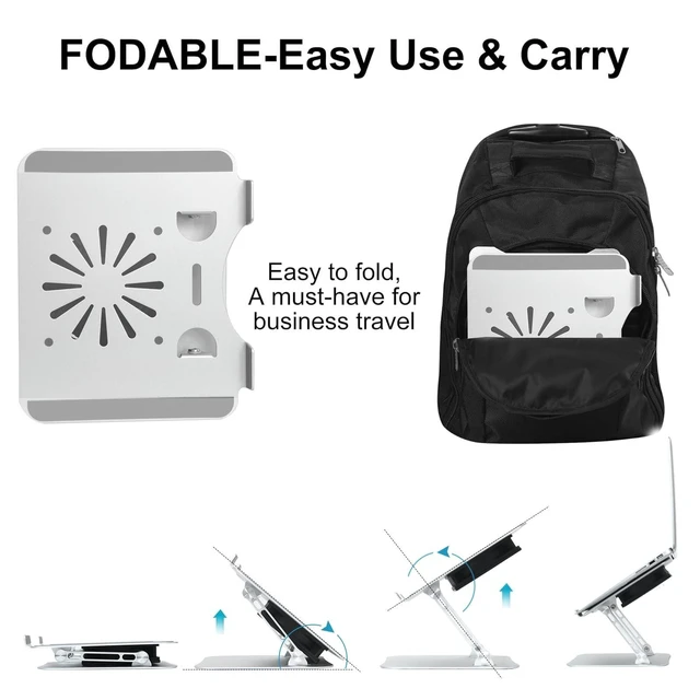 Alt view image 10 of 10 - Adjustable Laptop Stand with Cooling Fan, Aluminium Alloy Multi-Angle Computer Holder for Desk, Portable Notebook Metal Mount Compatible with MacBook, Air, Pro, Dell, Alienware All Laptops 11"-17.3"