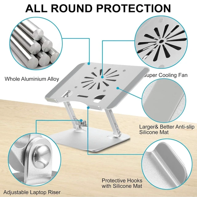 Alt view image 8 of 10 - Adjustable Laptop Stand with Cooling Fan, Aluminium Alloy Multi-Angle Computer Holder for Desk, Portable Notebook Metal Mount Compatible with MacBook, Air, Pro, Dell, Alienware All Laptops 11"-17.3"