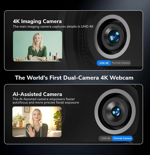 Alt view image 7 of 10 - EMEET Piko 4K Webcam for Streaming, Worlds 1st Dual-Camera AI-Powered 4K Camera w/AI Autofocus, 3 Mics Array&3 Sound Modes, USB Webcam with Clip, Great for Streaming, Desk Setup