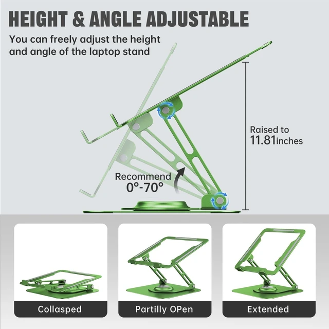 Alt view image 8 of 10 - JOYEKY Laptop Stand for Desk, Adjustable Computer Stand with 360 Rotating Base, Ergonomic Laptop Riser for Collaborative Work, Foldable & Portable Laptop Stand, fits for All 10-16" Laptops