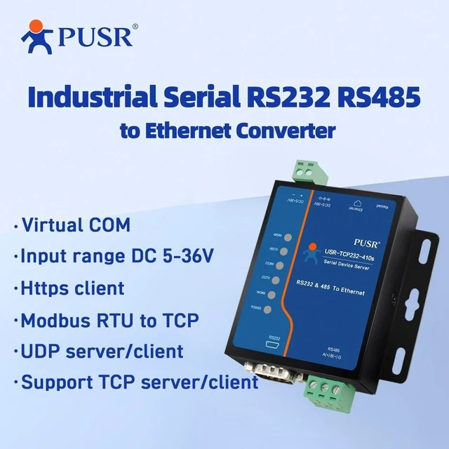 Alt view image 7 of 10 - PUSR Edge Computing RS485 RS232 to Ethernet Modbus Gateway Modbus to ethernet Support MQTT SSL/TLS encryption in HTTP Modbus RTU to TCP USR-TCP232-410S-New