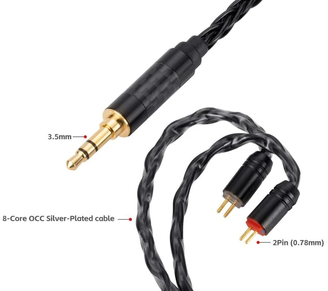 Alt view image 8 of 8 - UNCLE LIGHT 3.5mm to 2Pin (0.78mm) IEM Cable, 8-Core OCC Silver-Plated HiFi Earbud Cable, Ultra-Soft, for Earphone and in Ear Monitor, 1.3m Black