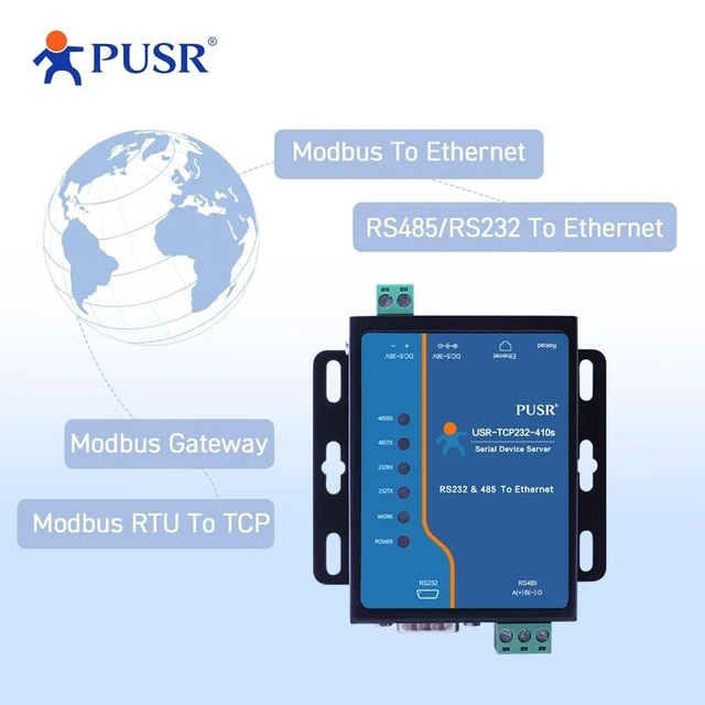 Alt view image 9 of 10 - PUSR Edge Computing RS485 RS232 to Ethernet Modbus Gateway Modbus to ethernet Support MQTT SSL/TLS encryption in HTTP Modbus RTU to TCP USR-TCP232-410S-New