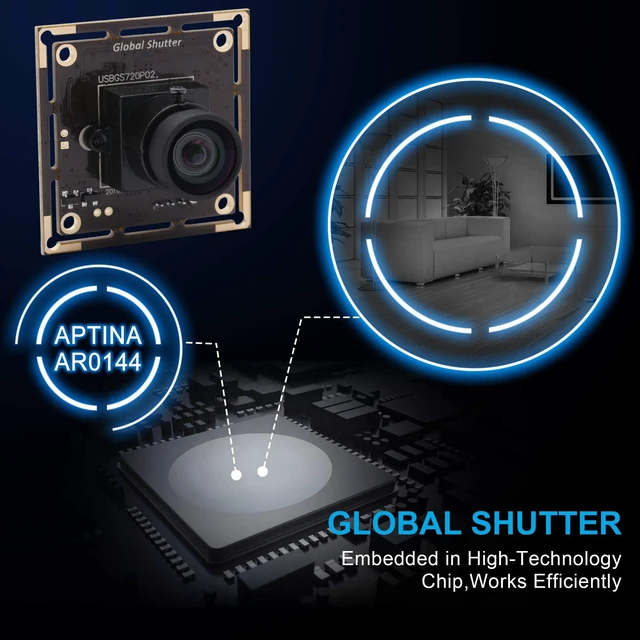 Alt view image 8 of 10 - IEights Global Shutter USB Camera Module 720P 60FPS Wide Angle 1MP UVC USB2.0 PC Camera for Laptop Jetson Nano