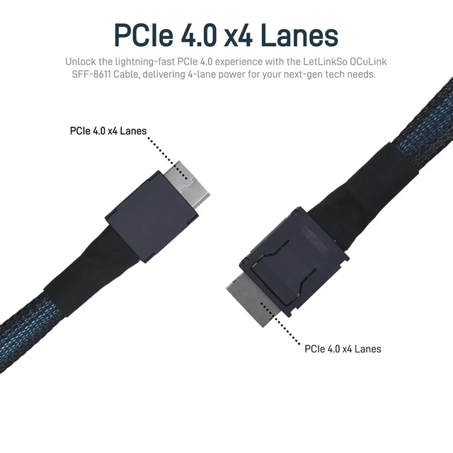 Alt view image 7 of 10 - LetLinkSo Oculink Cable PCIe 4.0 SFF-8611 4i Male Extension Cable for Oculink eGPU onexGPU Mini PC SSD, 4.9 feet (150 cm)