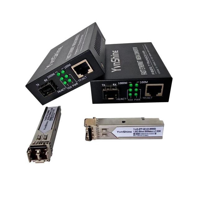Alt view image 6 of 10 - YvnShine Gigabit Fiber to Ethernet Media Converter 2-Pack, SFP to RJ45 10/100/1000Mbps Auto-Negotiation with Multi-Mode LC Modules, 550m Range for Data Centers