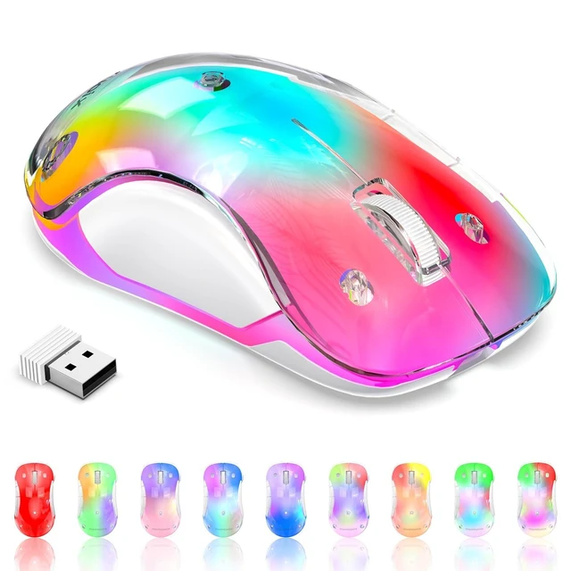 Alt view image 6 of 10 - memzuoix 2.4G Wireless Mouse with Customizable Cover & 9-Color LED - Rechargeable Ergonomic, 1200 DPI, 5 Buttons, USB Receiver for PC/Mac - Pink
