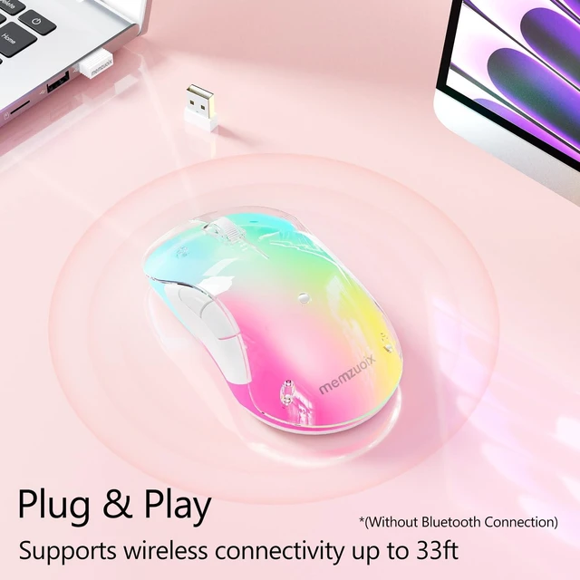 Alt view image 10 of 10 - memzuoix 2.4G Wireless Mouse with Customizable Cover & 9-Color LED - Rechargeable Ergonomic, 1200 DPI, 5 Buttons, USB Receiver for PC/Mac - Pink