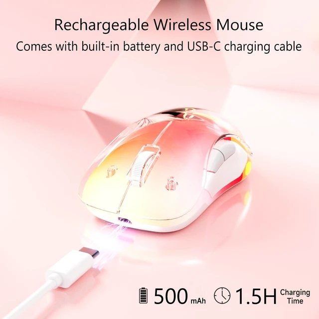 Alt view image 9 of 10 - memzuoix 2.4G Wireless Mouse with Customizable Cover & 9-Color LED - Rechargeable Ergonomic, 1200 DPI, 5 Buttons, USB Receiver for PC/Mac - Pink