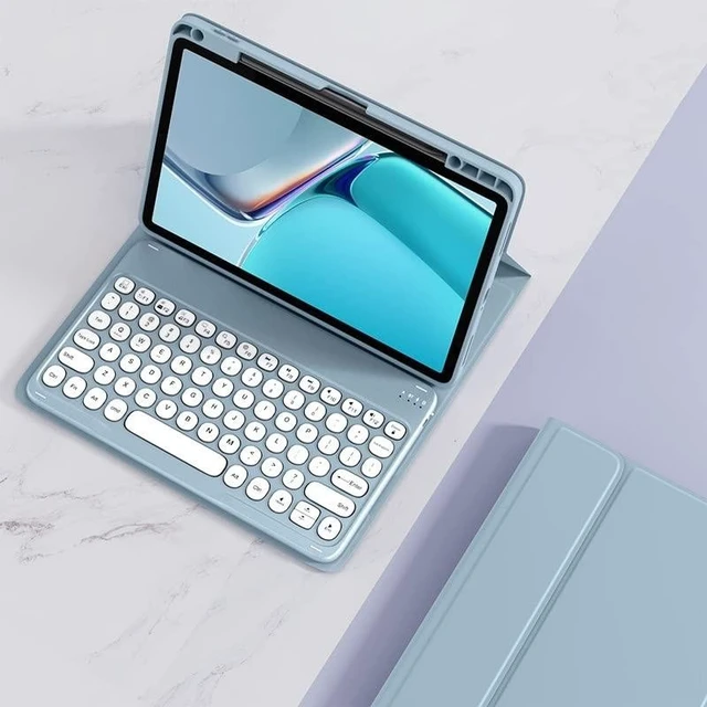 Alt view image 7 of 10 - KMXDD Cute Keyboard Case for iPad mini7 A17 Pro 2024, iPad mini 6th Generation 2021 Keyboard Case Round Key Removable Bluetooth Keyboard Cover Support Pencil Charging,Mist Blue