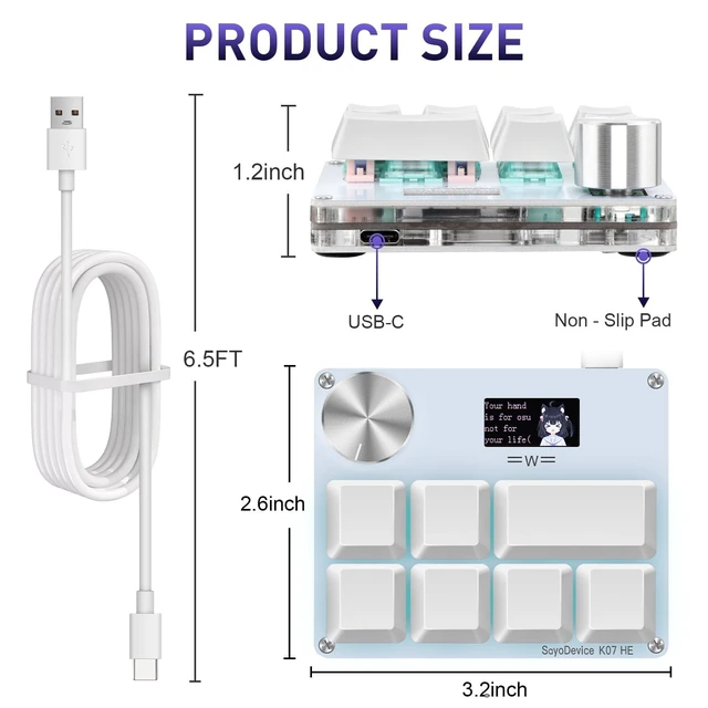 Alt view image 8 of 10 - SAYODEVICE K07-HE Rapid Trigger Hall Effect Music Rhythm Game Keyboard Macro Keypad with Magnetic Linear Switches for OSU and Geometry Dash SDVX DJMAX