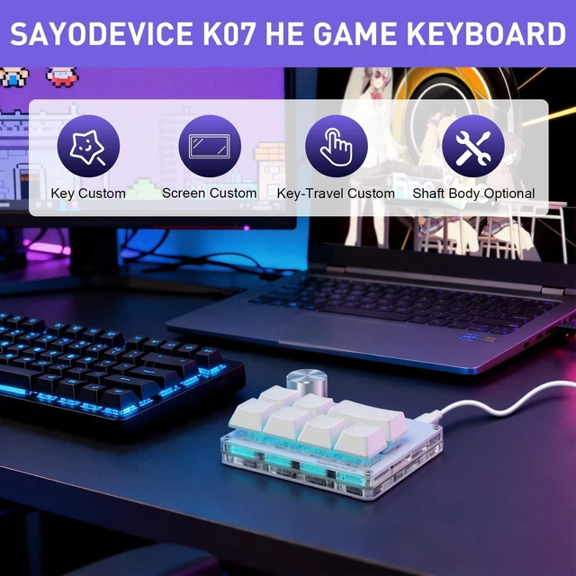 Alt view image 10 of 10 - SAYODEVICE K07-HE Rapid Trigger Hall Effect Music Rhythm Game Keyboard Macro Keypad with Magnetic Linear Switches for OSU and Geometry Dash SDVX DJMAX