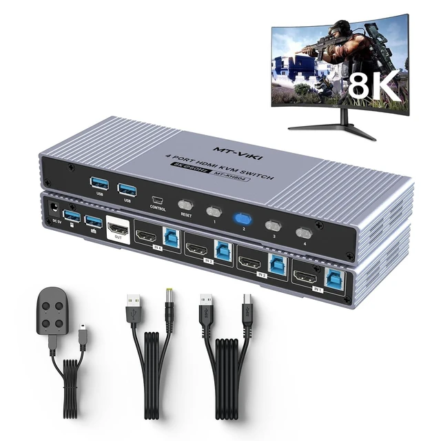 Alt view image 6 of 10 - MT-VIKI 4K@120Hz/144Hz USB 3.0 HDMI KVM Switch 4 Port 8K@60Hz, Aluminum KVM Switch HDMI 2.1, HDR for Games (4 USB 3.0 Cable Included)