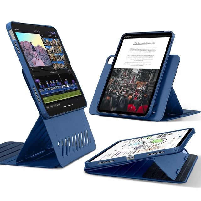 Alt view image 6 of 10 - ESR for iPad A16 Case, iPad 11th/10th Generation Case (2025/2022), Removable Magnetic Cover, Adjustable Portrait/Landscape Stand with Raised Screen View, 9 Standing Angles, Blue