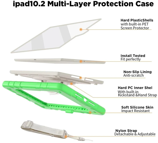 Alt view image 10 of 10 - Stweap Case for iPad 9th/8th/7th Generation-Built-in Screen Protector,with Pencil Holder&360Rotating Hand Strap,Shoulder Strap,Case for iPad 10.2 inch 2021-2019(Green/Beige)