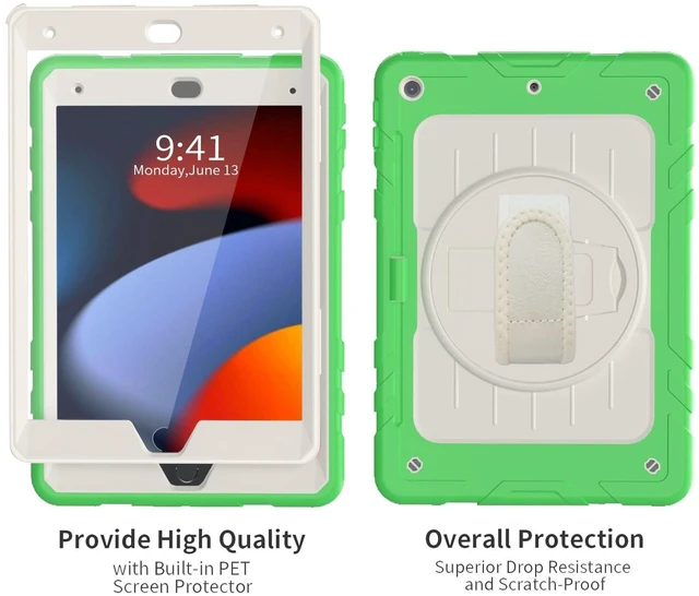 Alt view image 9 of 10 - Stweap Case for iPad 9th/8th/7th Generation-Built-in Screen Protector,with Pencil Holder&360Rotating Hand Strap,Shoulder Strap,Case for iPad 10.2 inch 2021-2019(Green/Beige)