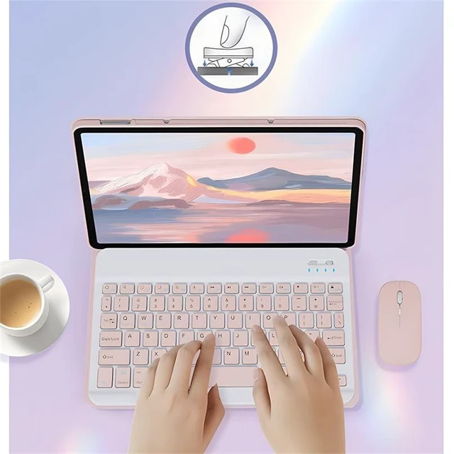 Alt view image 8 of 10 - GYSDCAZ Keyboard Case for Honor Pad X9 11.5 Inch 2023, Detachable Backlit Wireless Keyboard with Protective Cover,Pink with Mouse